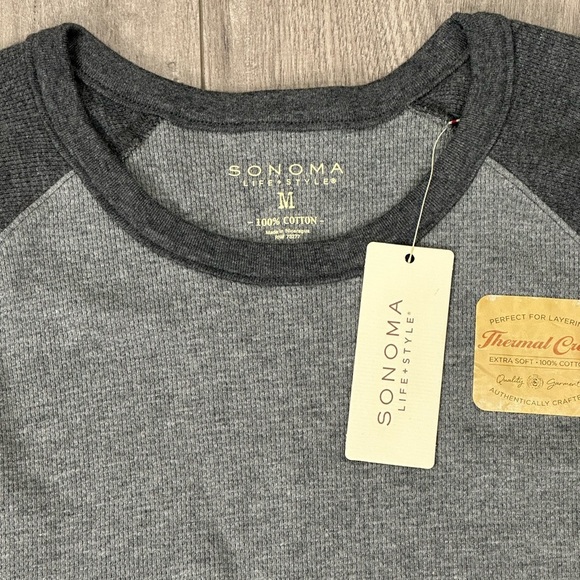 Men's Sonoma Medium 38 - 40 Crew Thermal Shirt Grey Charcoal Waffle Knit NWT - Picture 5 of 8